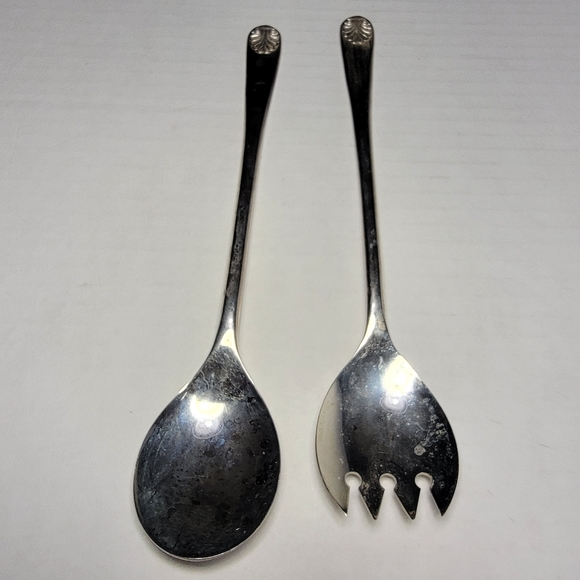 W.A. Silver Plated Spork & Spoon Serving Set Made in Italy 9” Salad, - Picture 2 of 12